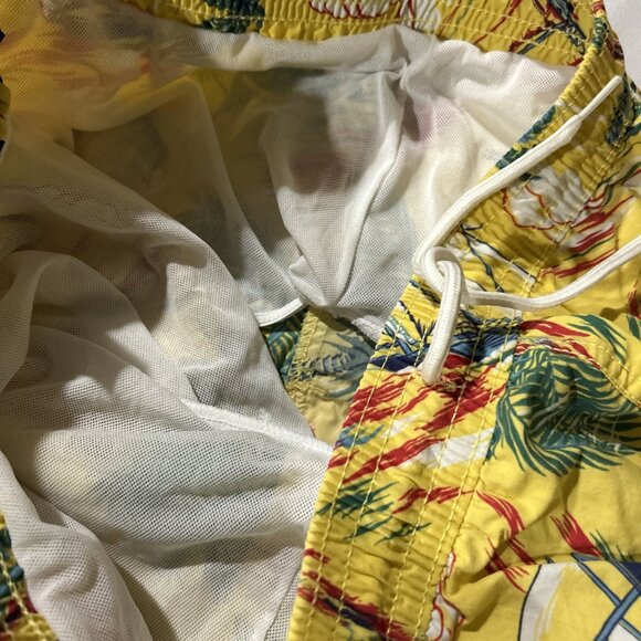 Vintage Polo 90s Hawaiian Yellow Ralph Lauren Drawstring Swim Shorts Trunks 2XL - Picture 11 of 11